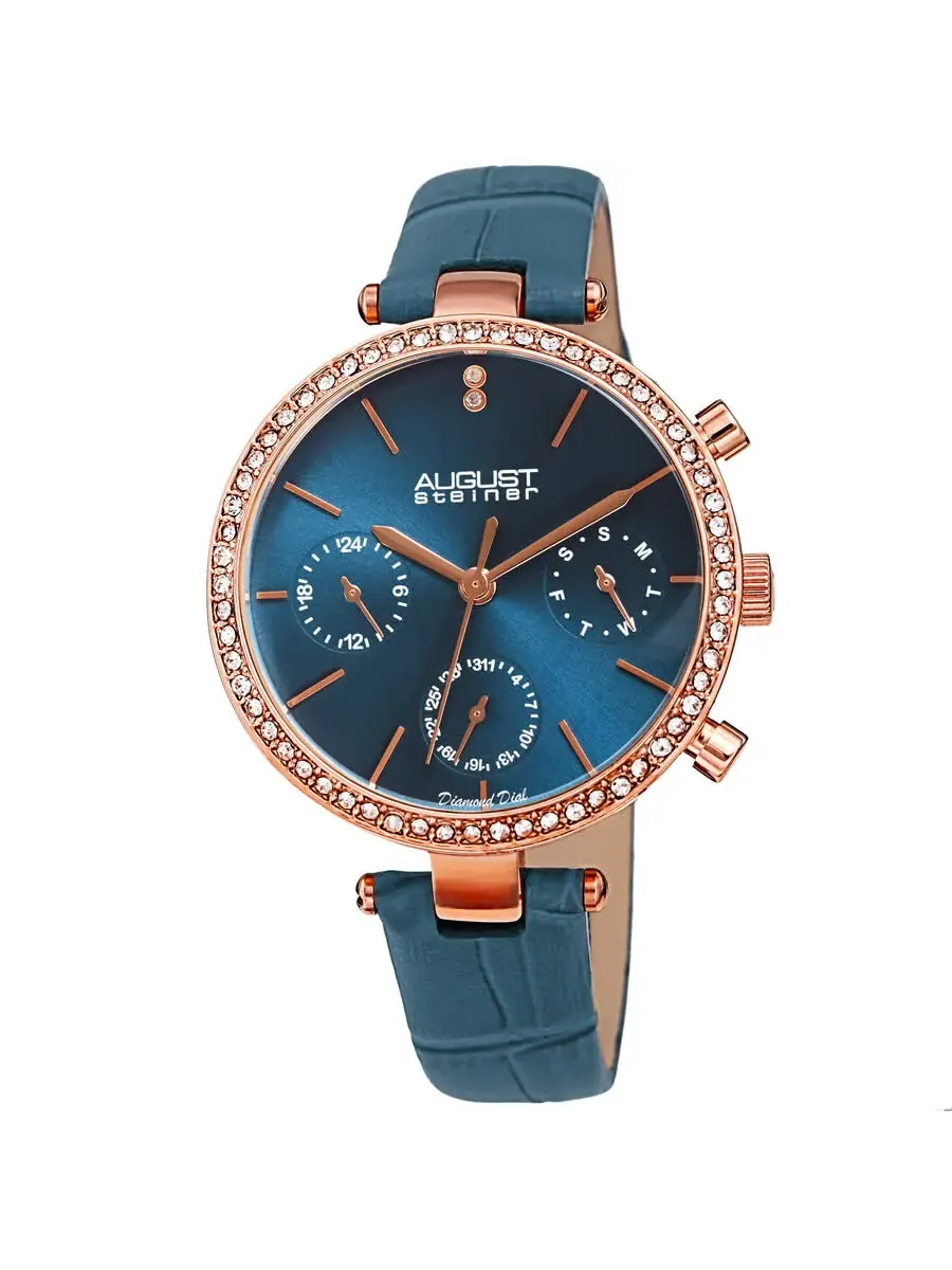 Женские часы August Steiner Quartz с синим циферблатом и бриллиантом AS8288BU