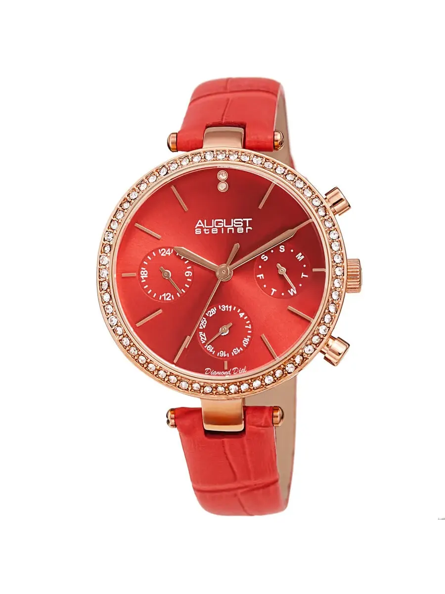Женские часы August Steiner Quartz с красным циферблатом и бриллиантом AS8288RD