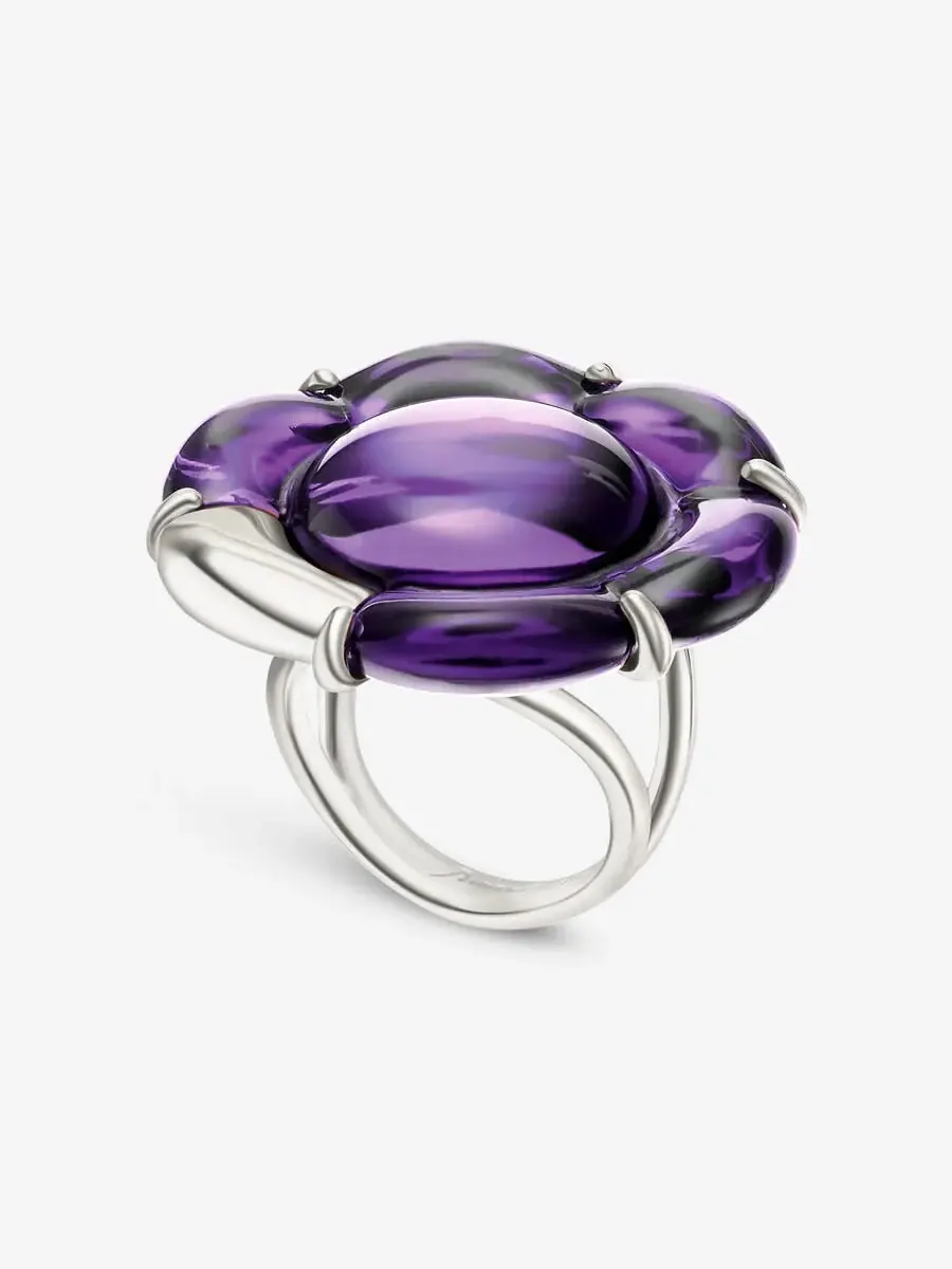 Кольцо Baccarat из стерлингового серебра с фиолетовым кристаллом в форме цветка 2803649 — изображение 1 из 1
