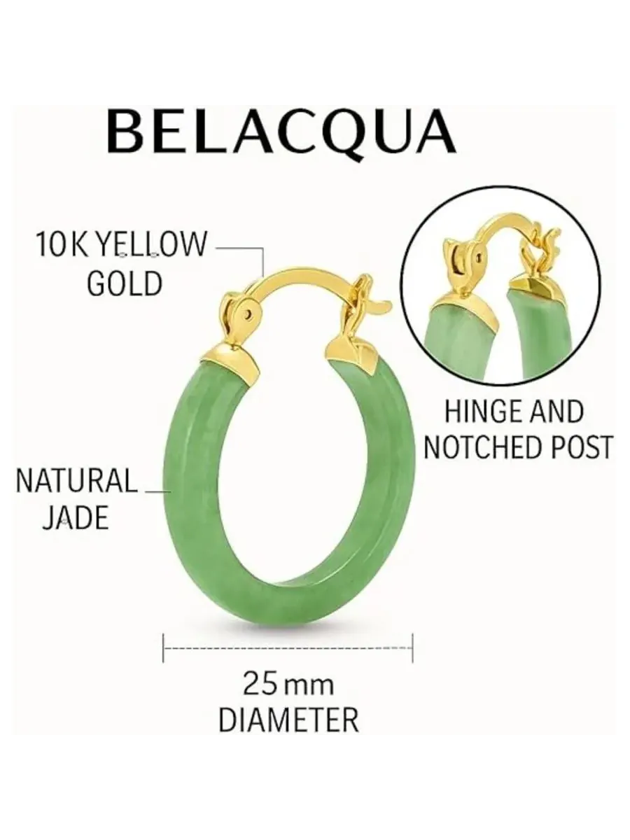 Серьги-кольца Belacqua Natural Green Jade из 14-каратного желтого золота, с петлей и выемкой на — изображение 2 из 6