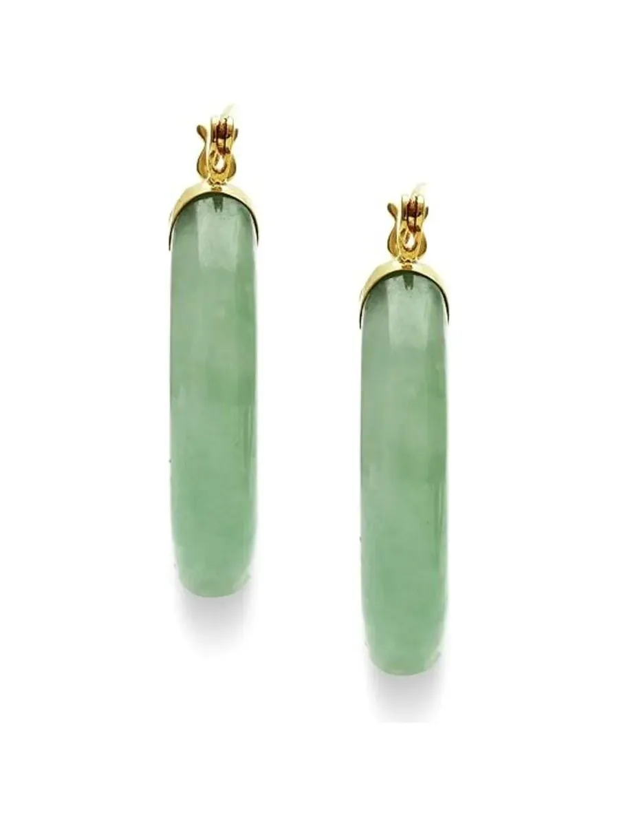 Серьги-кольца Belacqua Natural Green Jade из 14-каратного желтого золота, с петлей и выемкой на — изображение 3 из 6