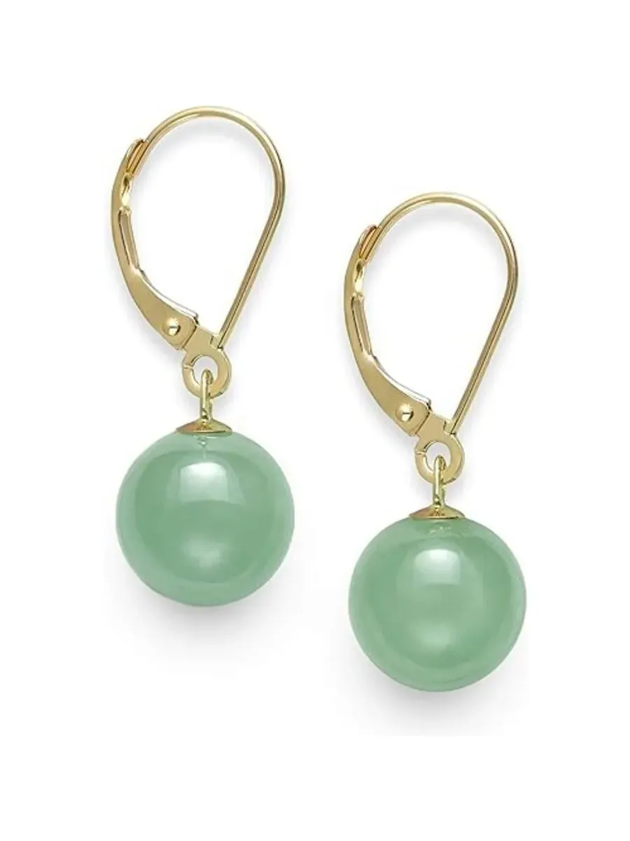 Серьги-подвески Belacqua Natural Green Jade округлой формы из желтого золота 14 карат с застежкой — изображение 1 из 6