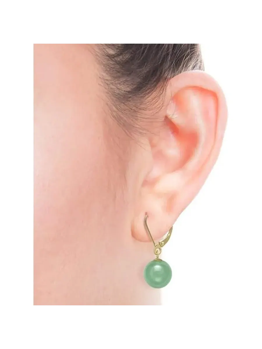 Серьги-подвески Belacqua Natural Green Jade округлой формы из желтого золота 14 карат с застежкой — изображение 2 из 6