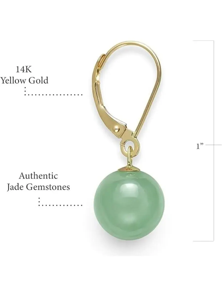 Серьги-подвески Belacqua Natural Green Jade округлой формы из желтого золота 14 карат с застежкой — изображение 3 из 6