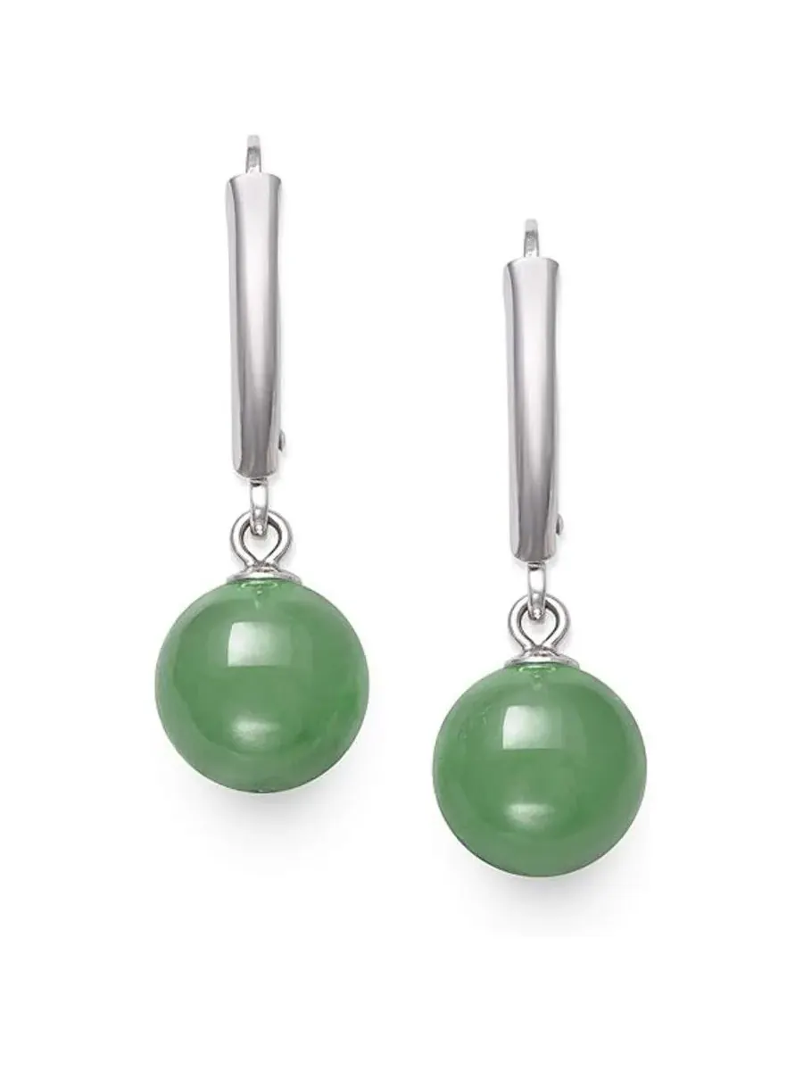 Серьги-подвески Belacqua Natural Green Jade круглой формы из стерлингового серебра, застежка — изображение 1 из 6