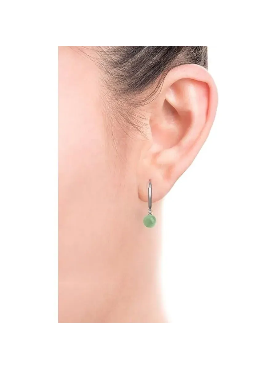 Серьги-подвески Belacqua Natural Green Jade круглой формы из стерлингового серебра, застежка — изображение 2 из 6