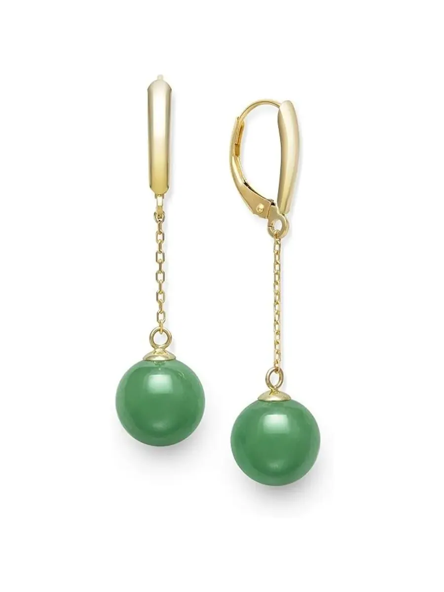 Серьги-капли Belacqua Natural Green Jade округлой формы из желтого золота 14 карат с застежкой — изображение 1 из 5