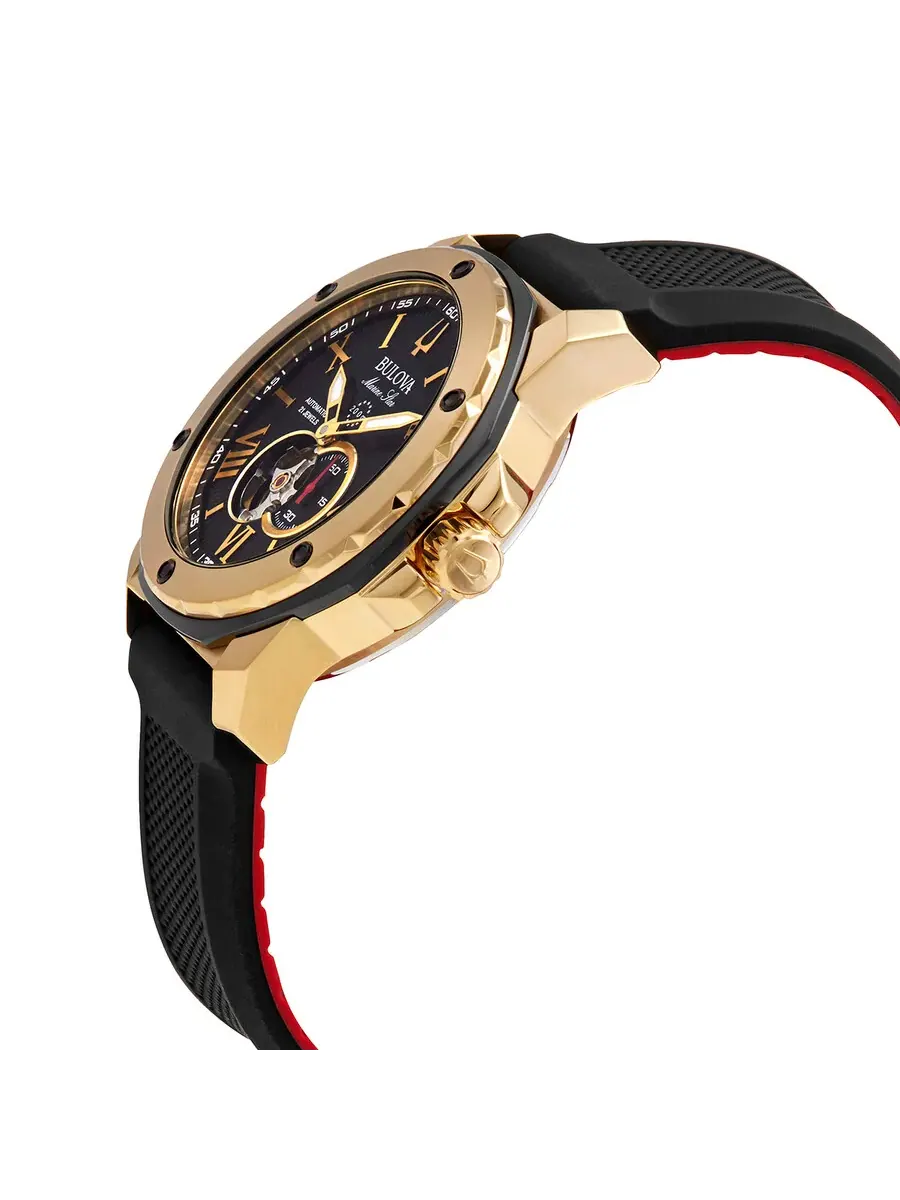 Мужские автоматические часы Bulova Marine Star с черным циферблатом, модель 98A272 — изображение 2 из 3, оттенок золотистый