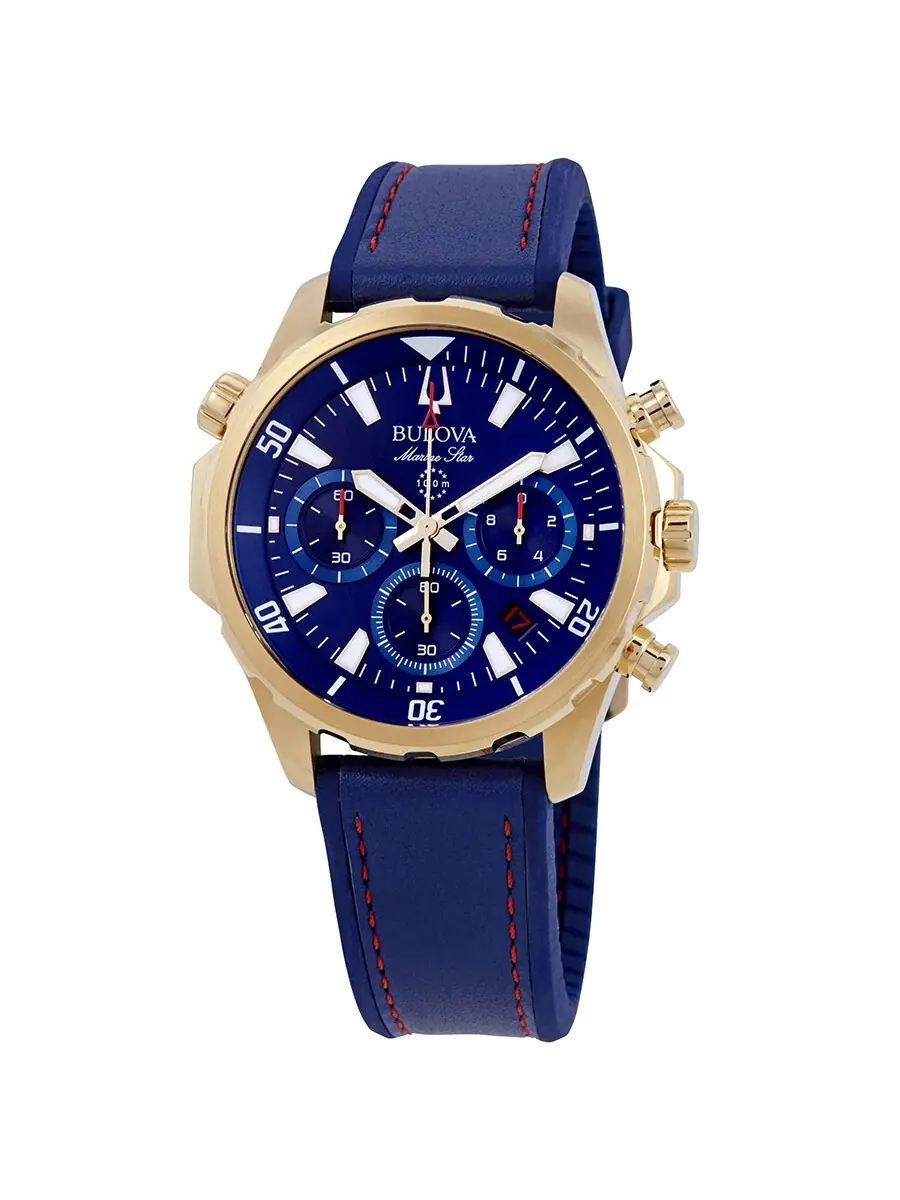 Мужские часы Bulova Marine Star Chronograph с синим циферблатом 97B168 — изображение 1 из 3, оттенок желтый золотистый