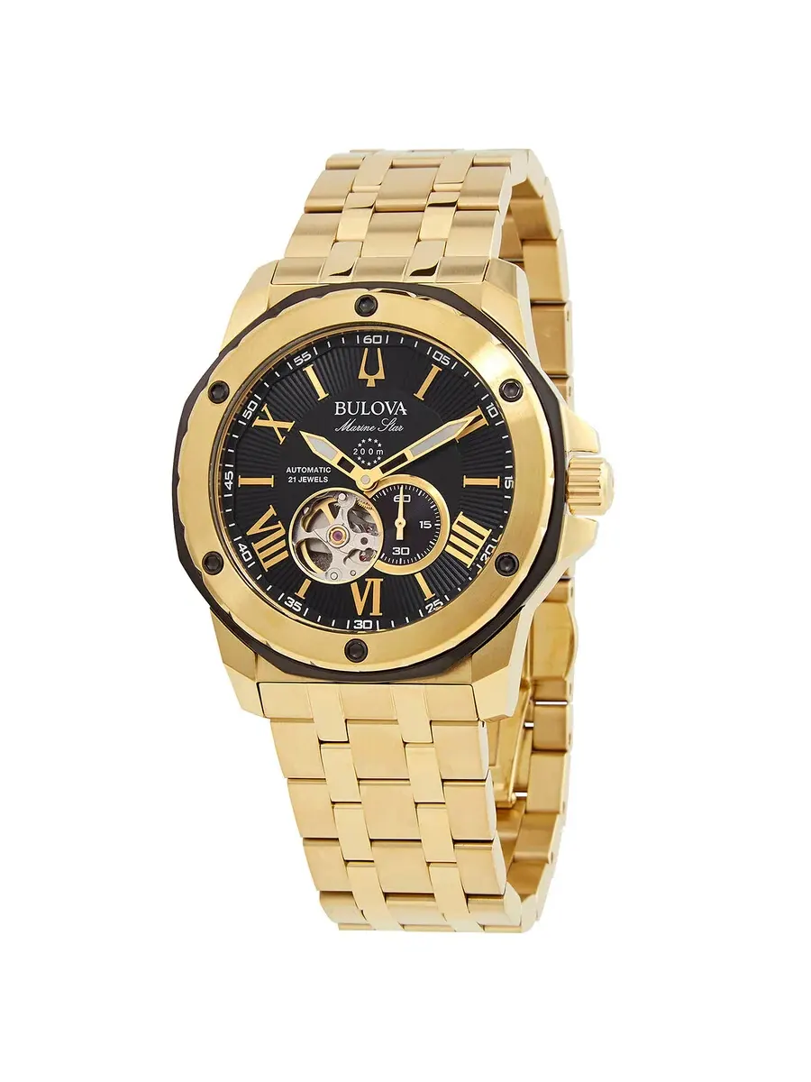Мужские часы Bulova Marine Star с автоматическим механизмом и черным циферблатом 98A273 — изображение 1 из 3