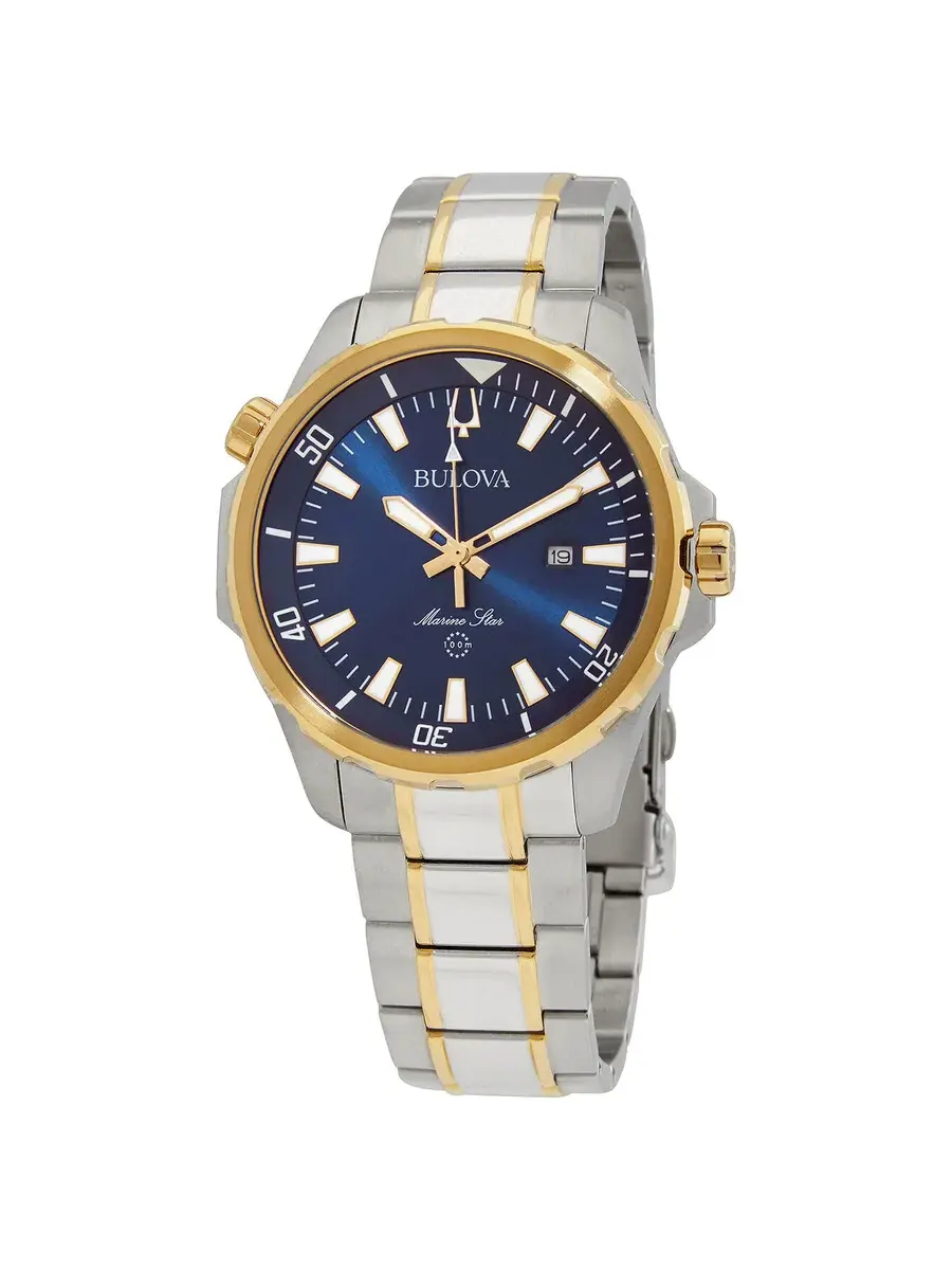 Мужские часы Bulova Marine Star с кварцевым механизмом и синим циферблатом 98B384 — изображение 1 из 3, оттенок золотистый