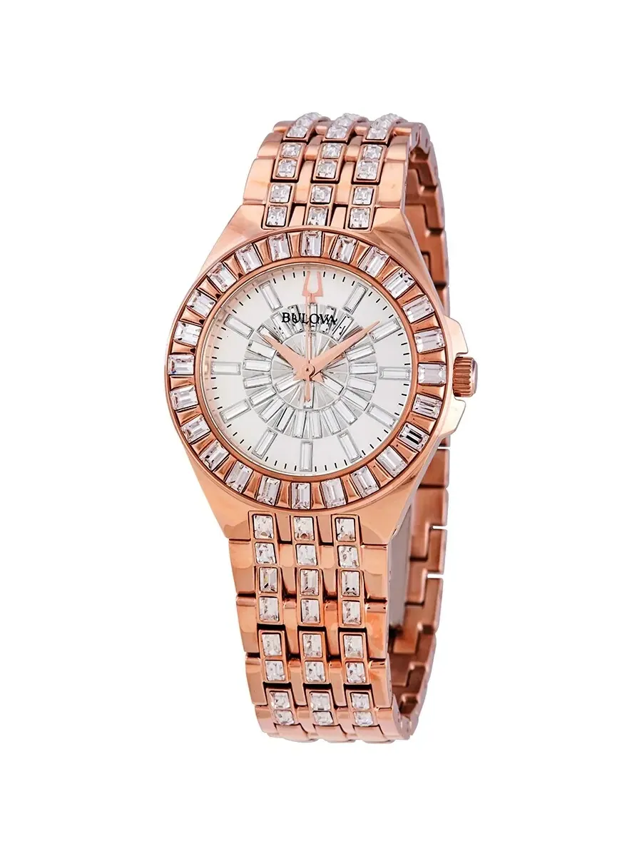 Женские часы Bulova Phantom Rose Gold-tone Baguette Swarovski Crystal 98L268 — изображение 1 из 3, оттенок розовый золотистый