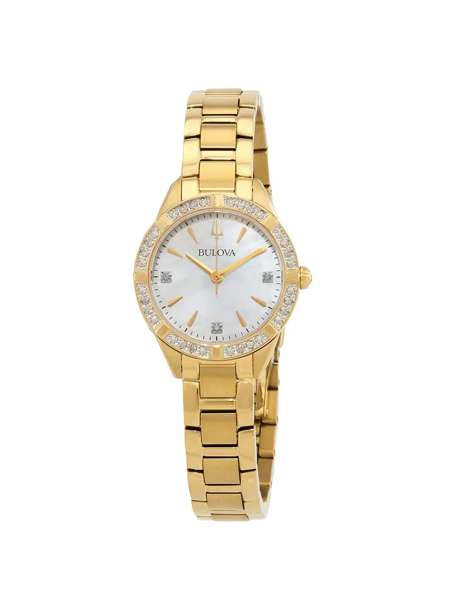 Женские часы Bulova Sutton Quartz с белым перламутровым циферблатом и бриллиантами 98R297 — изображение 1 из 3