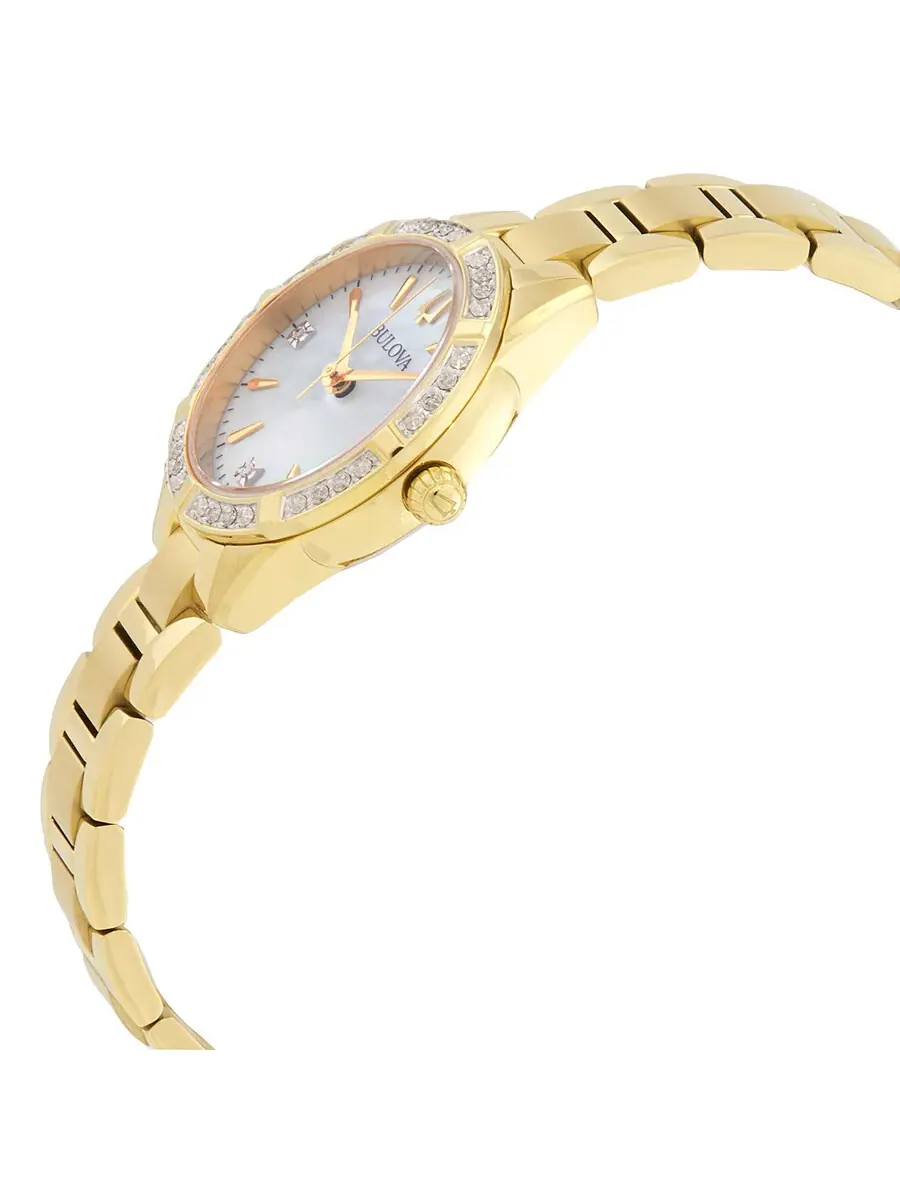 Женские часы Bulova Sutton Quartz с белым перламутровым циферблатом и бриллиантами 98R297 — изображение 2 из 3