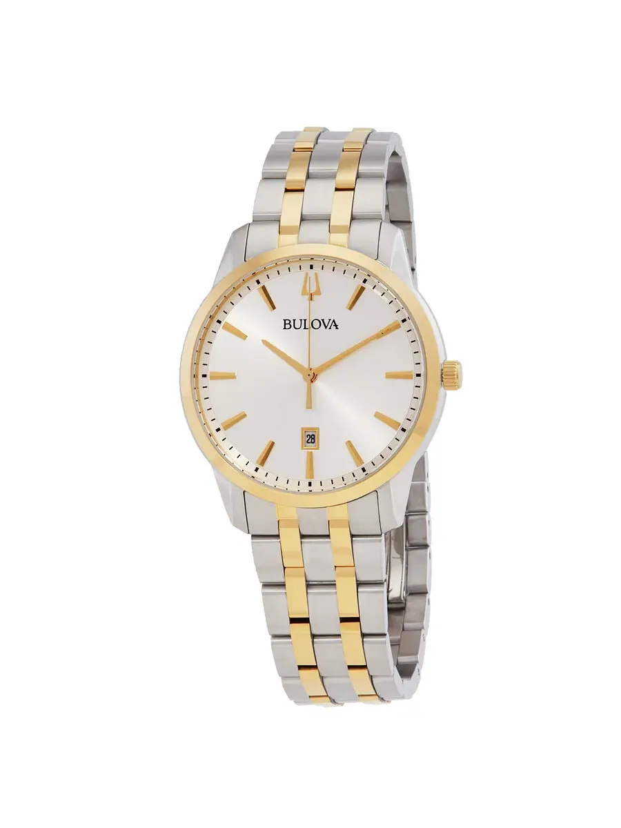 Мужские часы Bulova Sutton Quartz с серебристым циферблатом 98B385 — изображение 1 из 3, оттенок желтый золотистый