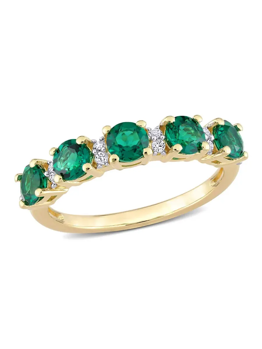 Amour 1 2/5 CT TGW Кольцо полувечность с созданным изумрудом и созданным белым сапфиром в