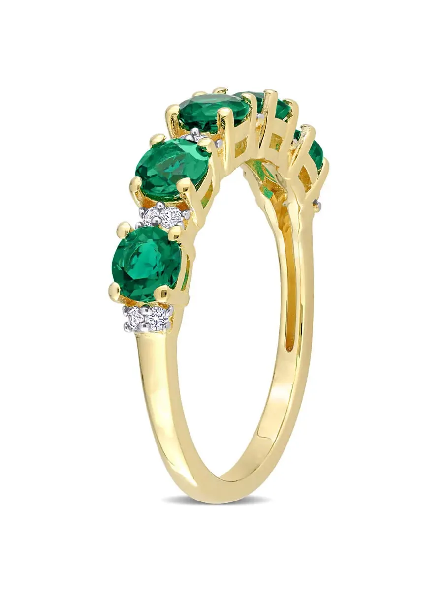 Amour 1 2/5 CT TGW Кольцо полувечность с созданным изумрудом и созданным белым сапфиром в — изображение 2 из 5