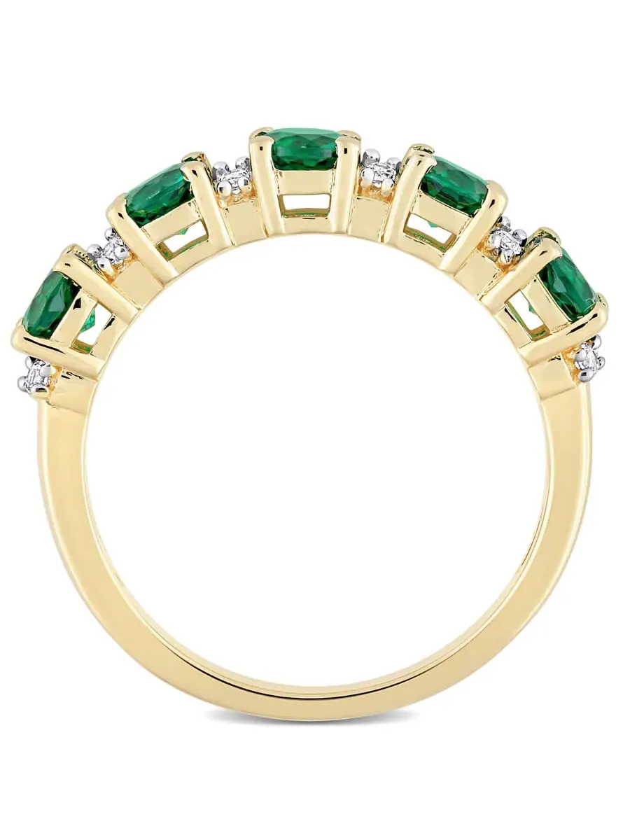 Amour 1 2/5 CT TGW Кольцо полувечность с созданным изумрудом и созданным белым сапфиром в — изображение 4 из 5