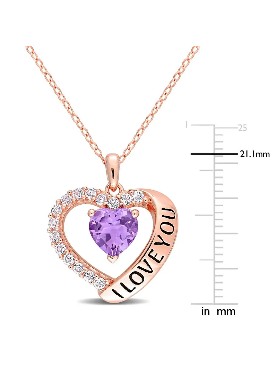 AMOUR 1 5/8 CT TGW Подвеска в форме сердца с аметистом и белым топазом 'Я люблю тебя' с цепочкой из — изображение 2 из 5