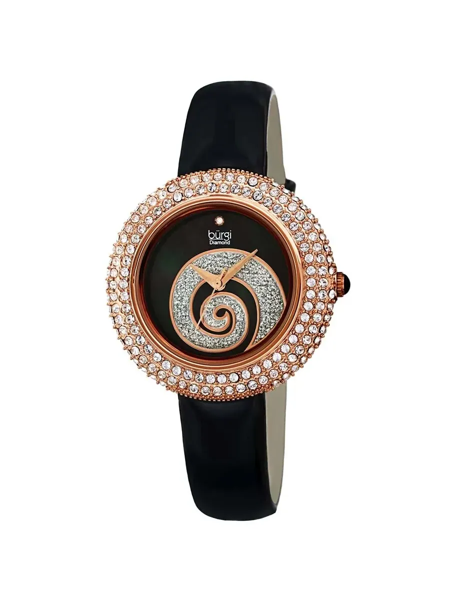 Женские часы Burgi Swirl с черным кристаллическим циферблатом BUR209BKR