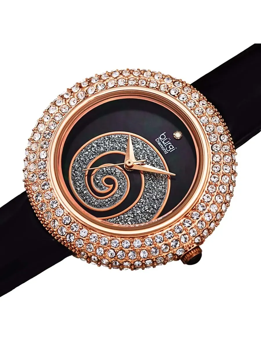 Женские часы Burgi Swirl с черным кристаллическим циферблатом BUR209BKR — изображение 2 из 4, оттенок золотистый
