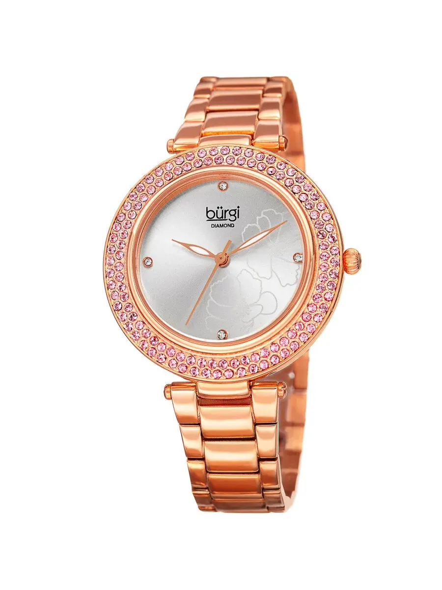 Женские часы Burgi Flower Marker Diamond Crystal Silver Dial BUR179RG — изображение 1 из 4, оттенок розовый золотистый