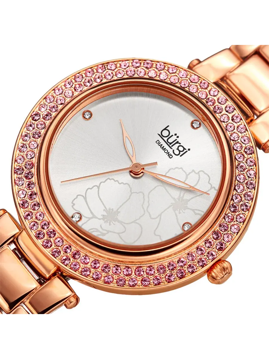 Женские часы Burgi Flower Marker Diamond Crystal Silver Dial BUR179RG — изображение 2 из 4, оттенок розовый золотистый