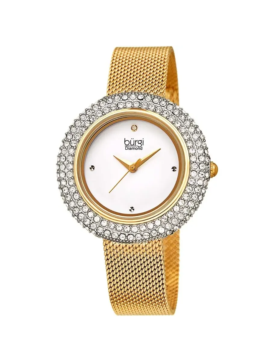 Женские часы Burgi с циферблатом в ромбовидную клетку, кристаллами Swarovski и браслетом из сетки