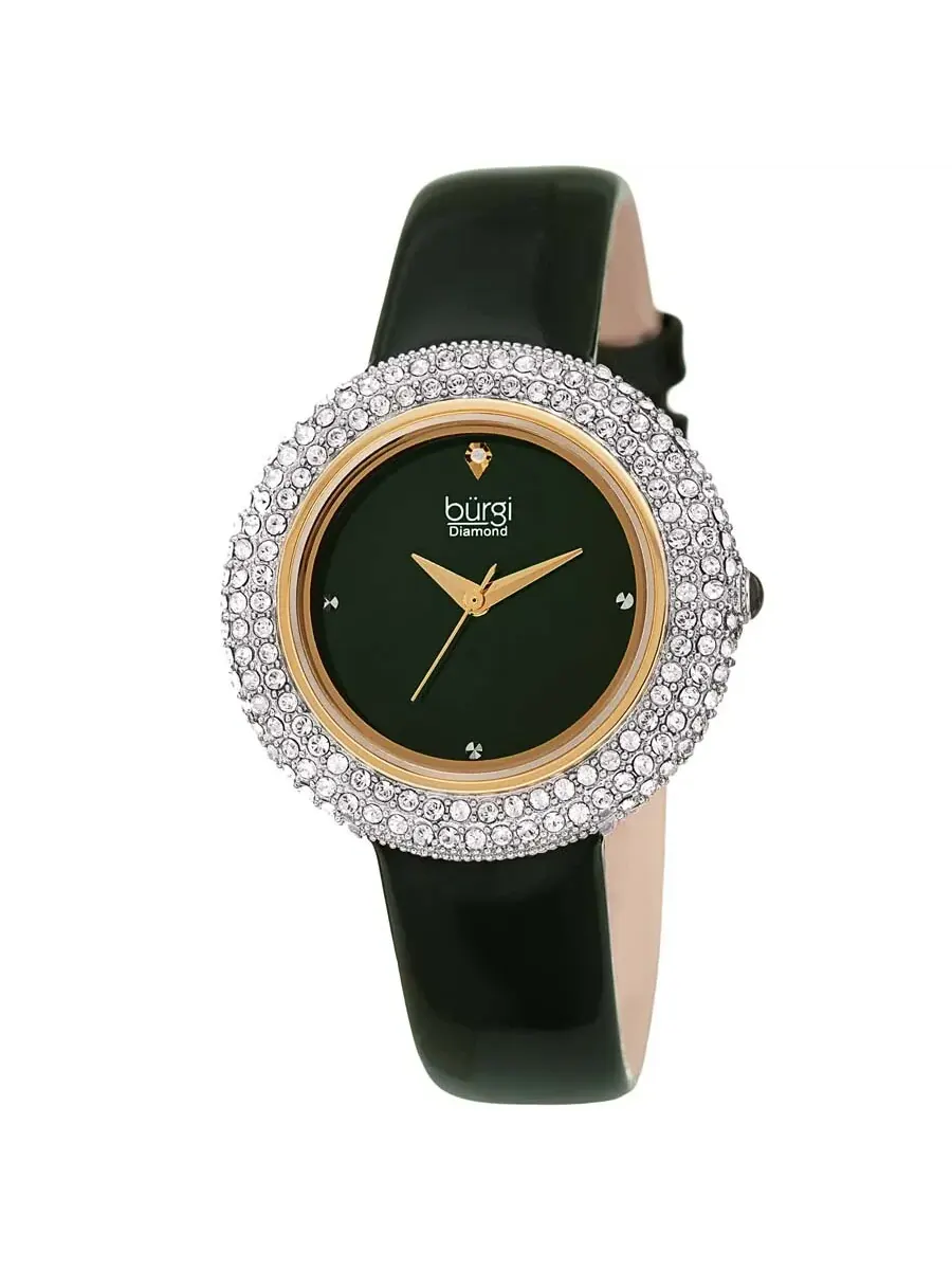 Женские часы Burgi Diamond с зеленым циферблатом и зеленым кожаным ремешком BUR199GN — изображение 1 из 4