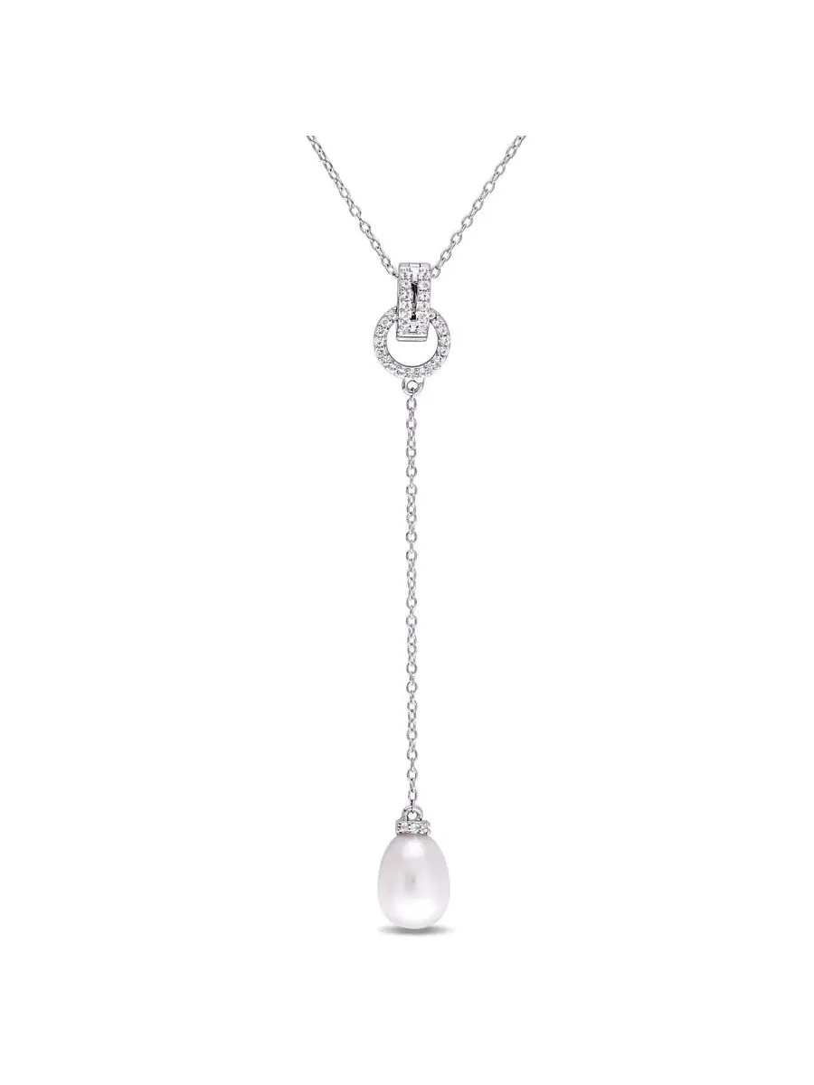 AMOUR 1/5 CT TGW Подвеска-капля с белым топазом и белой культивированной пресноводной жемчужиной 8