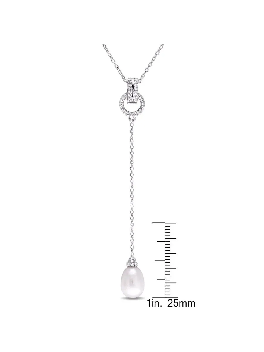 AMOUR 1/5 CT TGW Подвеска-капля с белым топазом и белой культивированной пресноводной жемчужиной 8 — изображение 3 из 5