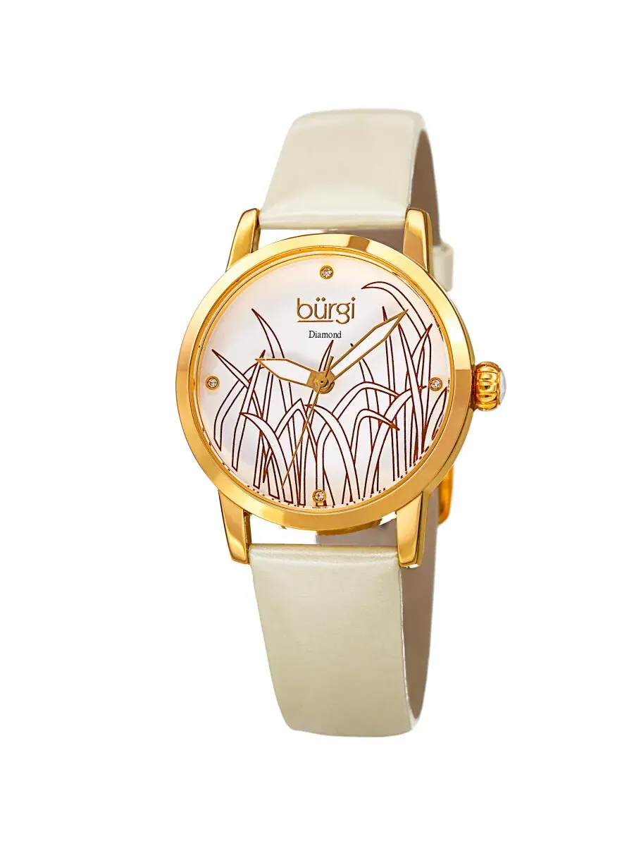 Женские часы Burgi Pattern Quartz с белым циферблатом и бриллиантами BUR173WT — изображение 1 из 4, оттенок золотистый