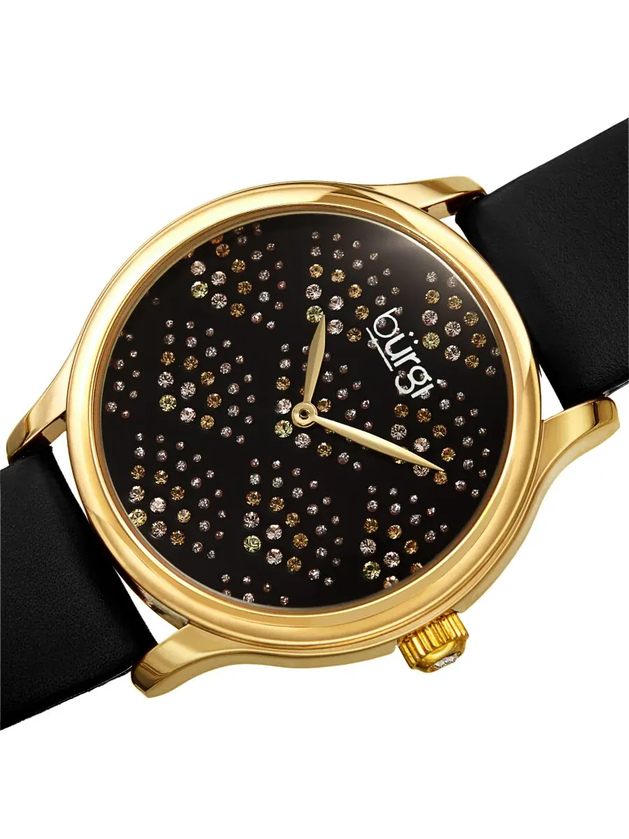 Женские часы Burgi Pebble Style с кварцевым механизмом и черным циферблатом BUR238BK — изображение 2 из 4, оттенок золотистый