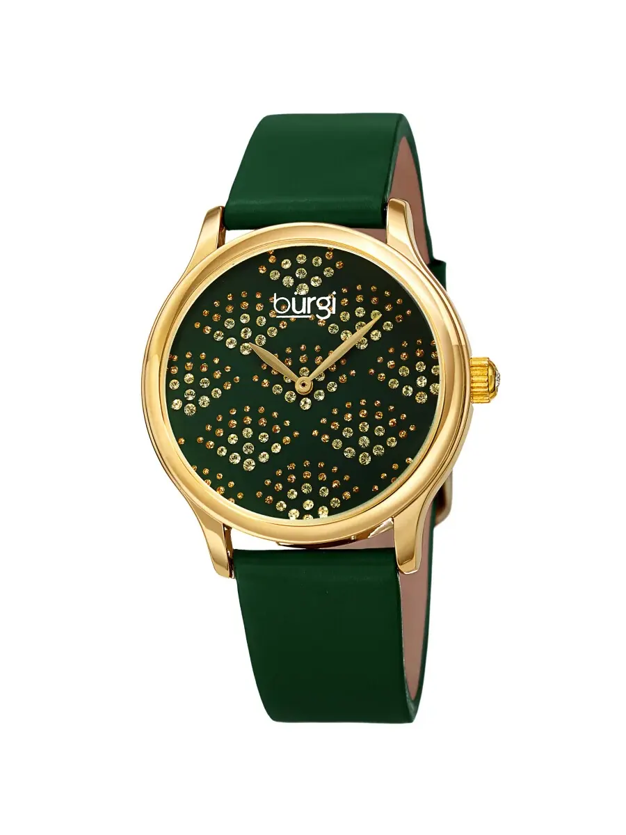 Женские часы Burgi Pebble Style с кварцевым механизмом и зеленым циферблатом BUR238GN