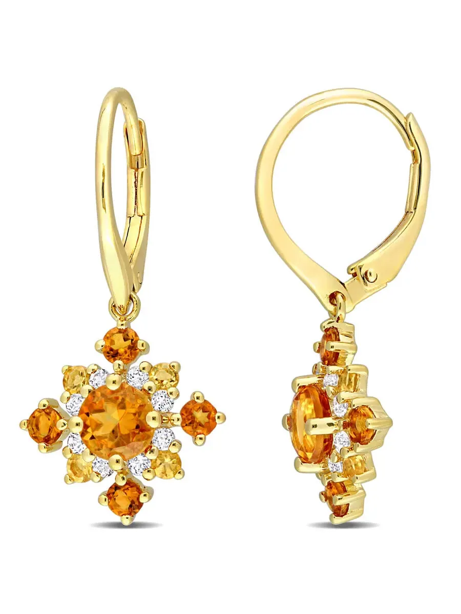 AMOUR 2 1/10 CT TGW серьги-гвоздики с подвесками из кластера цитрина, мадейра цитрина и белого