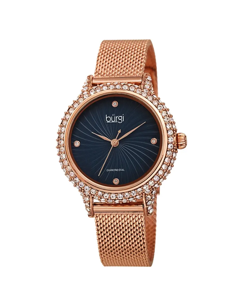 Женские часы Burgi с кварцевым механизмом, синий циферблат, BUR250RGBU