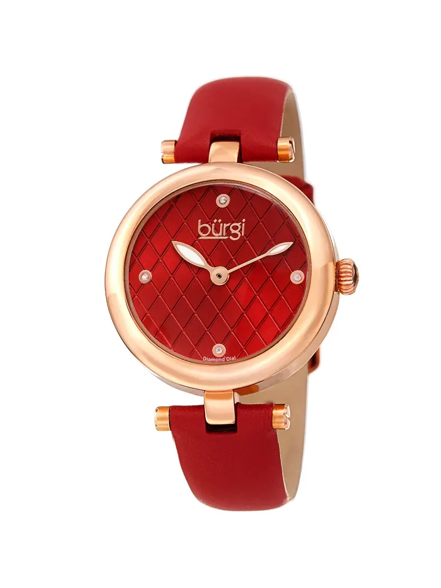 Женские часы Burgi Quartz с красным циферблатом и красным кожаным ремешком BUR196RD