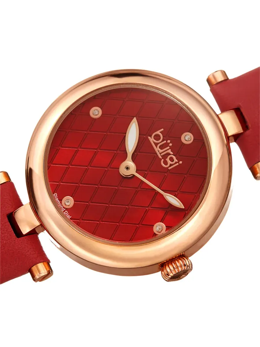Женские часы Burgi Quartz с красным циферблатом и красным кожаным ремешком BUR196RD — изображение 2 из 4