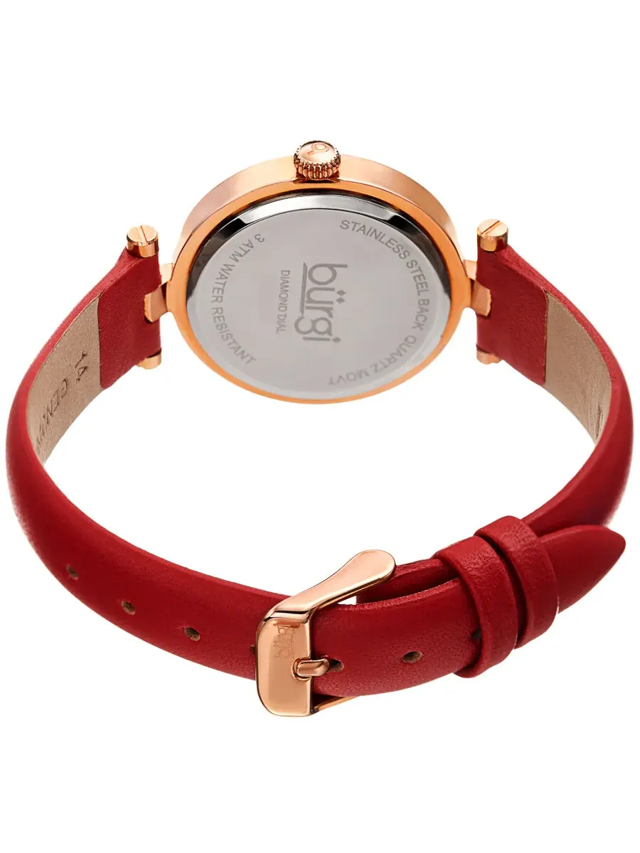 Женские часы Burgi Quartz с красным циферблатом и красным кожаным ремешком BUR196RD — изображение 4 из 4