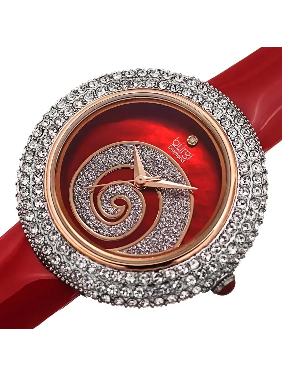 Женские часы Burgi Swirl с красным циферблатом и красным кожаным ремешком BUR209RD — изображение 2 из 4