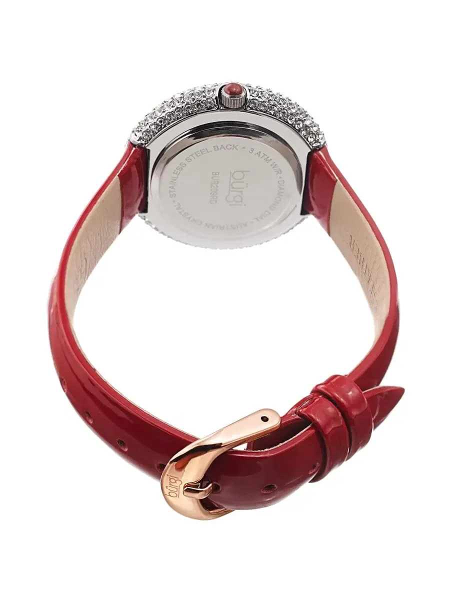 Женские часы Burgi Swirl с красным циферблатом и красным кожаным ремешком BUR209RD — изображение 4 из 4