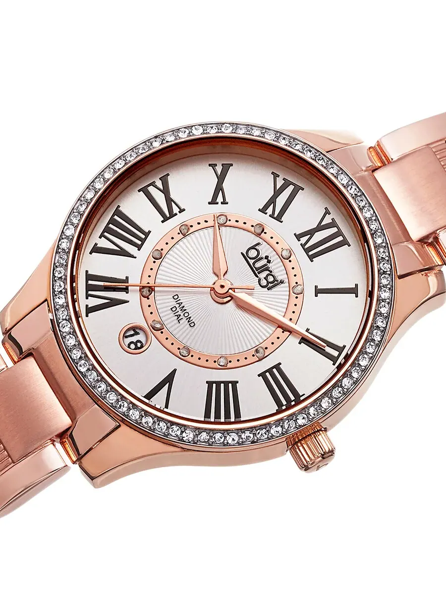 Женские часы Burgi с розово-золотым и серебристым корпусом из нержавеющей стали, циферблат с — изображение 2 из 4