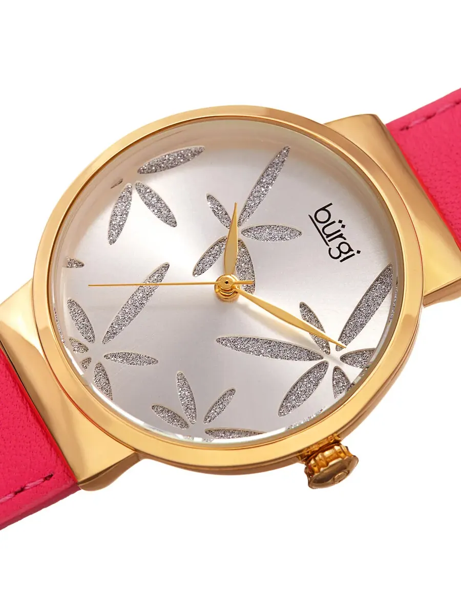 Женские часы Burgi Sparkling Flower Quartz с серебристым циферблатом BUR191PK — изображение 2 из 4, оттенок желтый золотистый