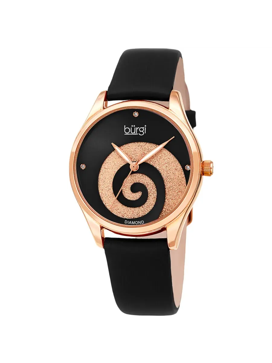Женские часы Burgi Swirl Quartz с черным циферблатом и бриллиантом BUR201RGBK