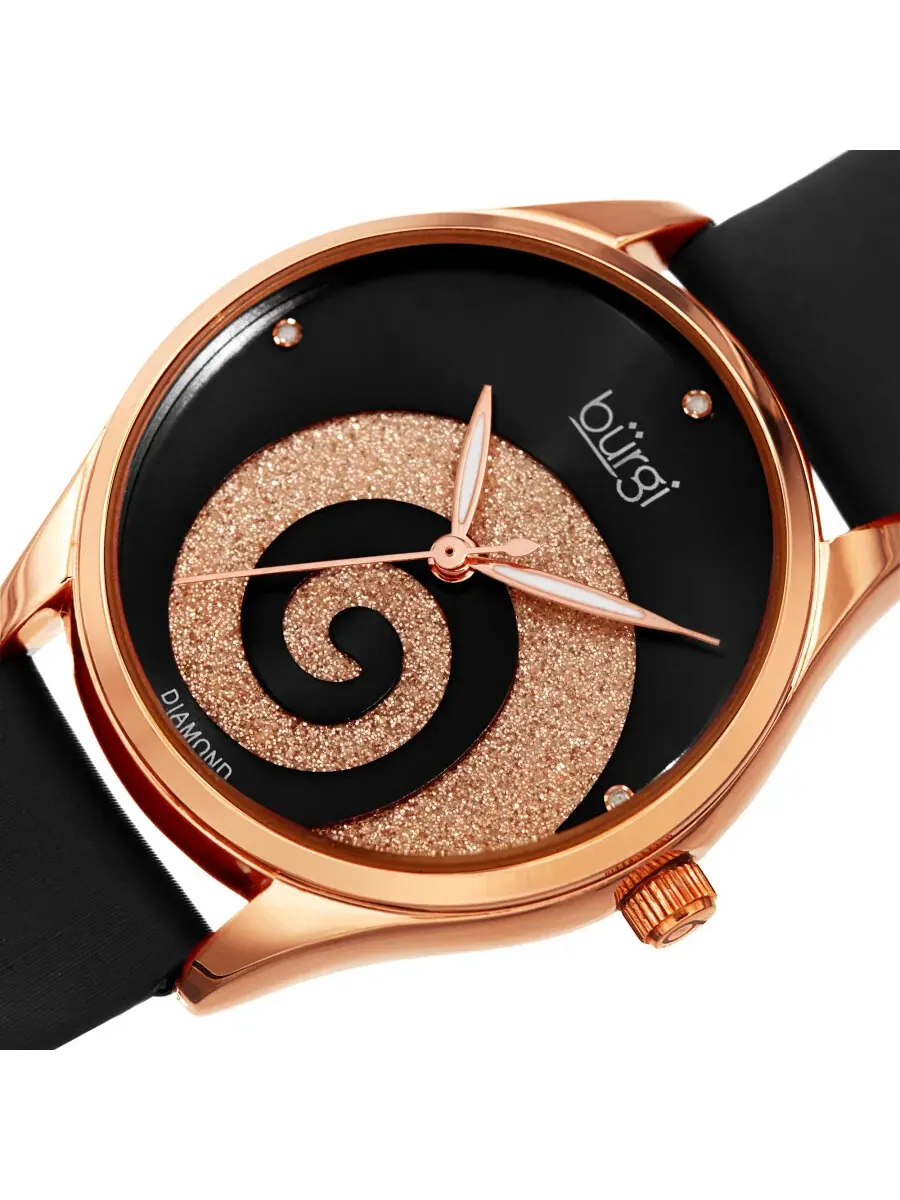 Женские часы Burgi Swirl Quartz с черным циферблатом и бриллиантом BUR201RGBK — изображение 2 из 4
