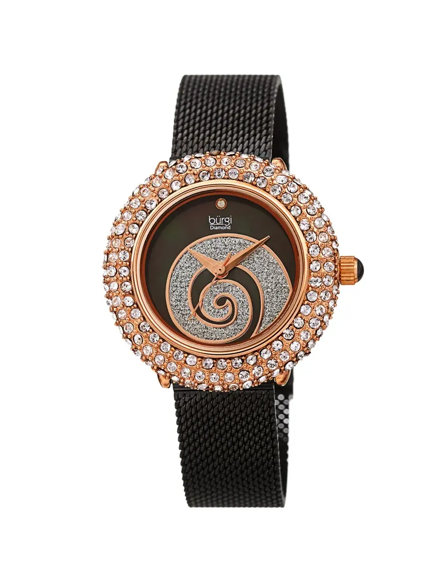 Женские часы Burgi Swirl Quartz Diamond с черным циферблатом BUR259BK