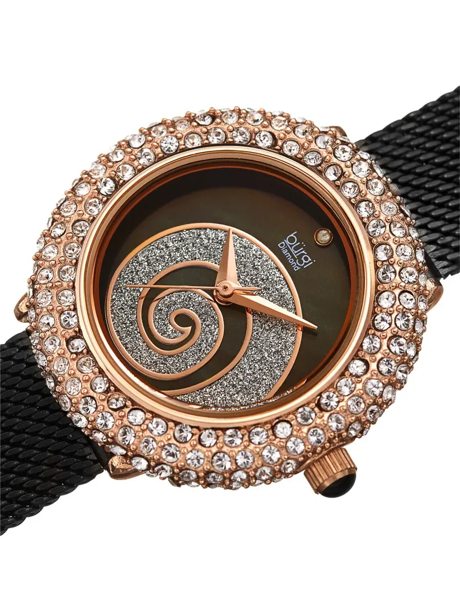 Женские часы Burgi Swirl Quartz Diamond с черным циферблатом BUR259BK — изображение 2 из 4, оттенок розовый золотистый