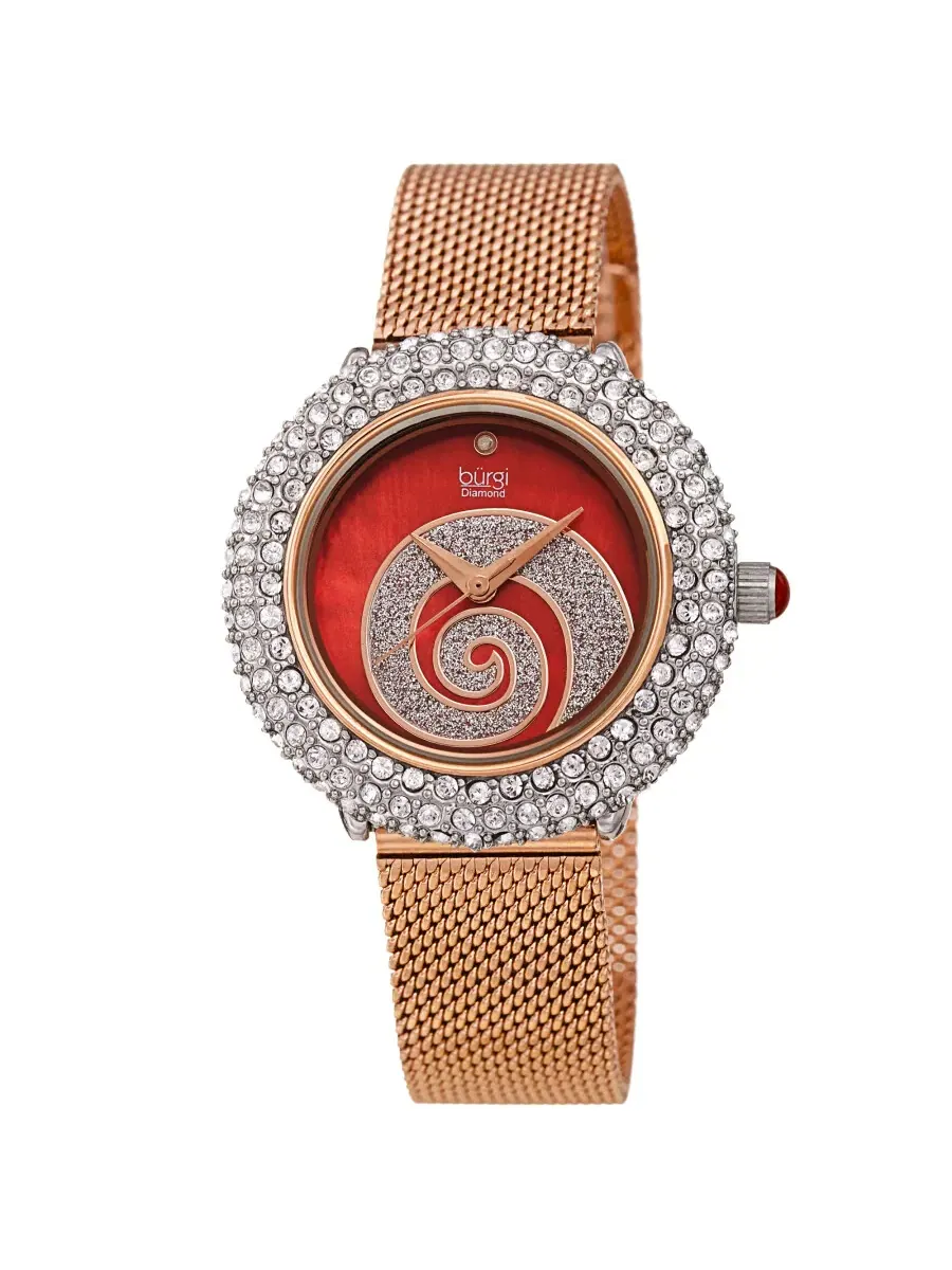 Женские часы Burgi Swirl Quartz с красным циферблатом и бриллиантом BUR259RGR