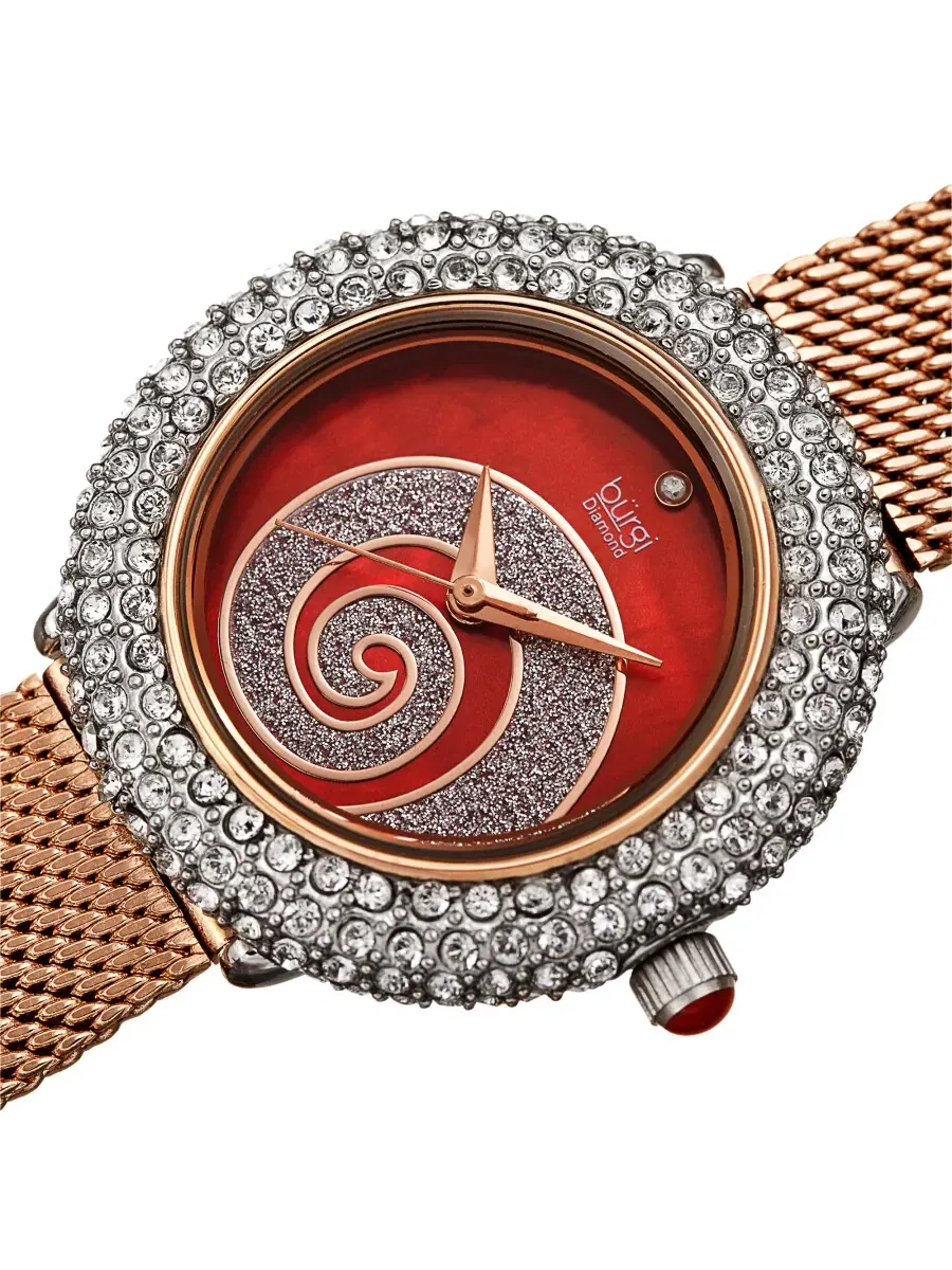 Женские часы Burgi Swirl Quartz с красным циферблатом и бриллиантом BUR259RGR — изображение 2 из 4