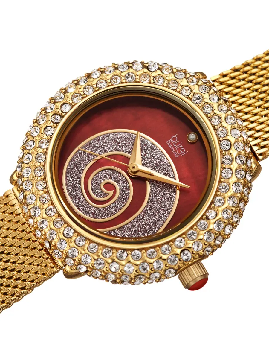 Женские часы Burgi Swirl Quartz с красным циферблатом и бриллиантом BUR259YGR — изображение 2 из 4, оттенок золотистый